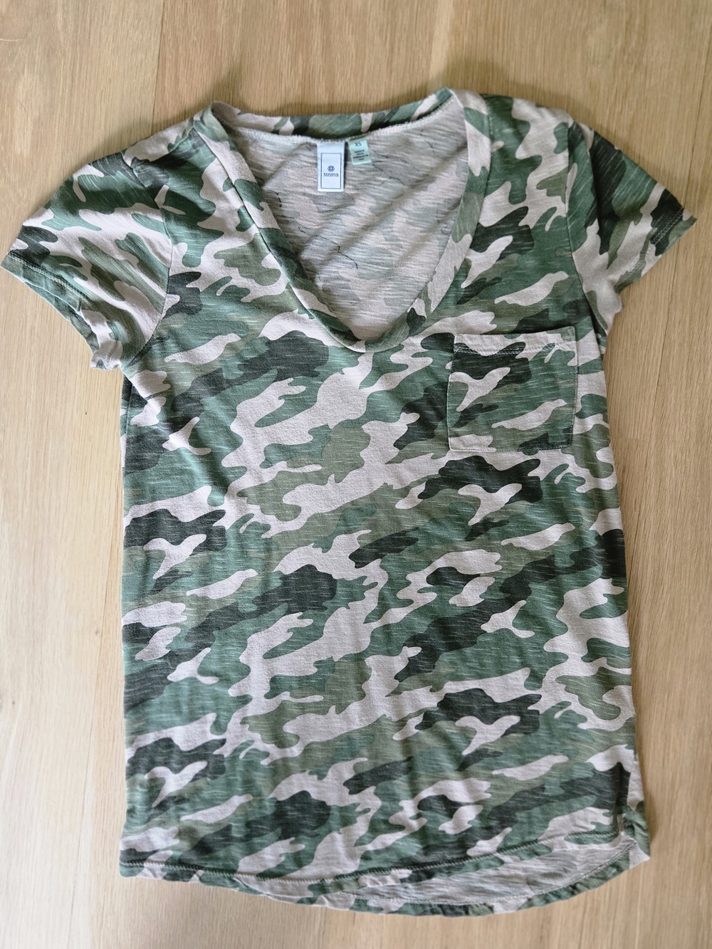 Green Camo V-Neck Pocket Tee